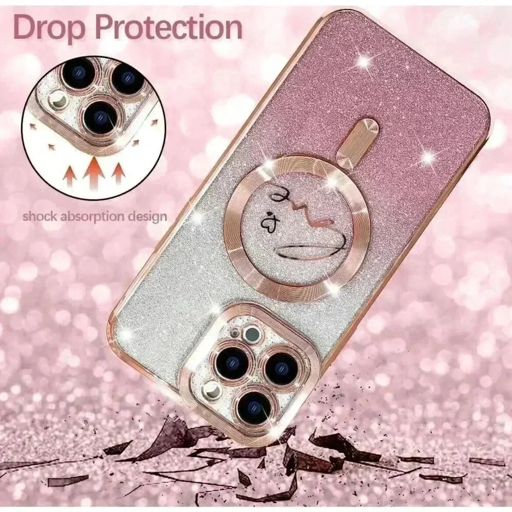 ZIYE Magnetic Case Designed‎ for iPhone 13 Pro Glitter Case Plating Love Heart